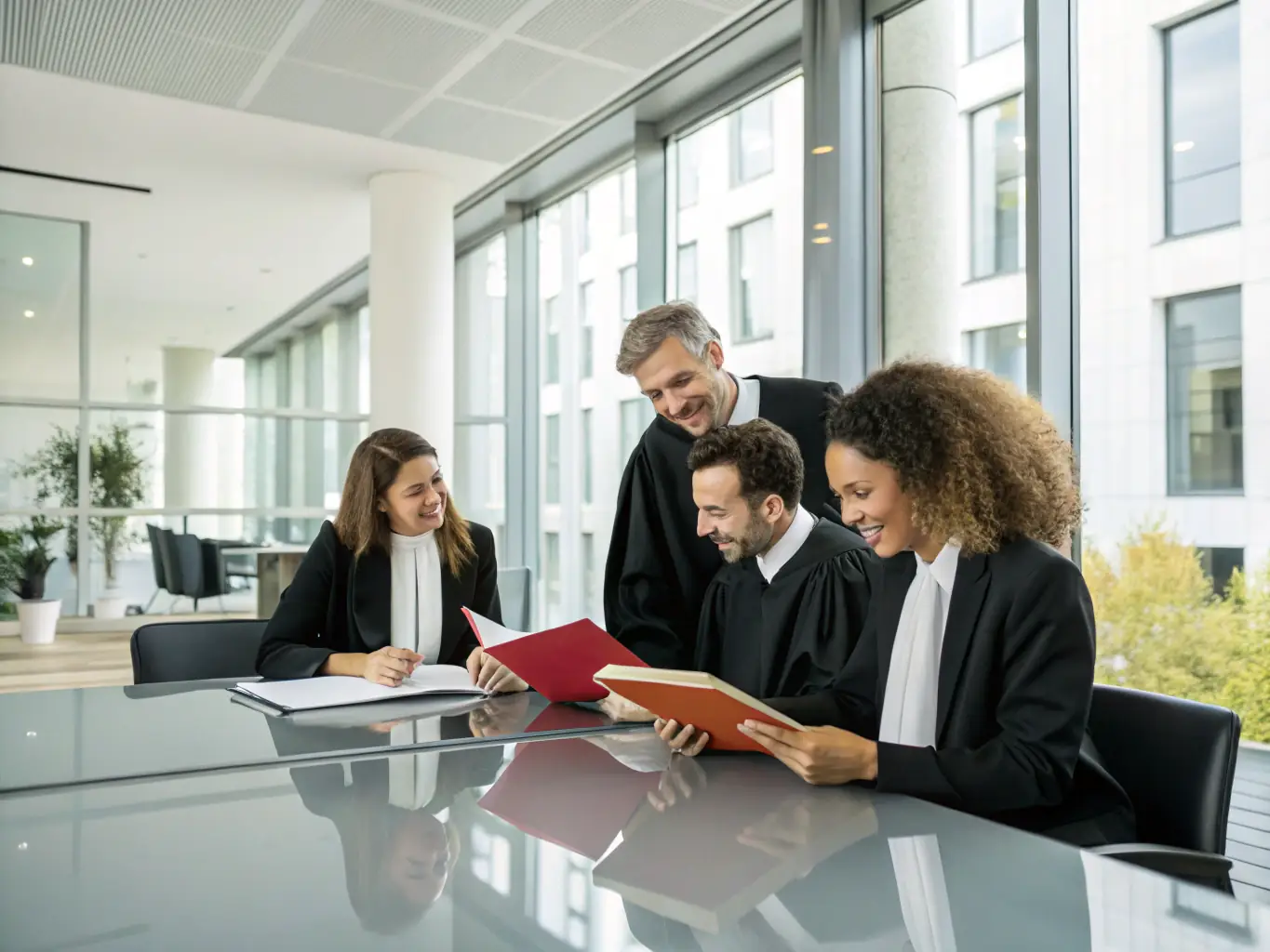 An image showing legal professionals collaborating in an office, representing the legal diligence involved in asset recovery.